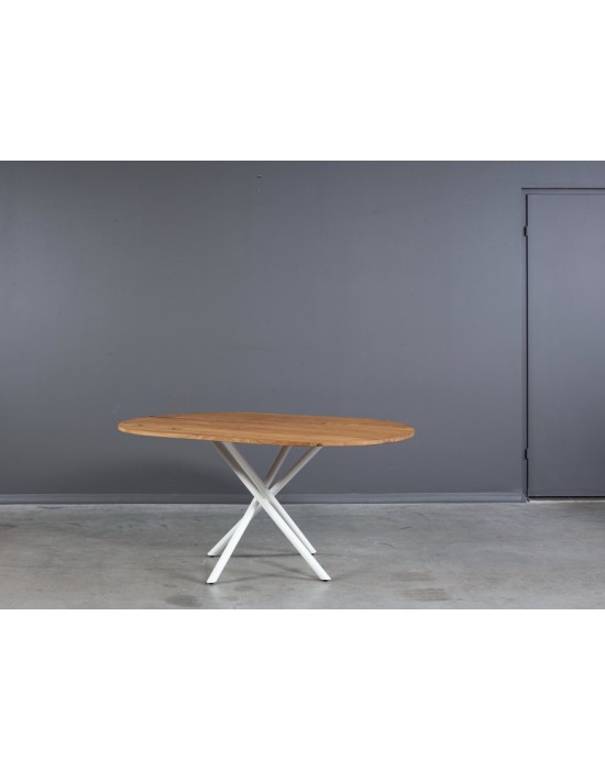 SPYDER OVAL WHITE 160x100  industrinio stiliaus ąžuolinis stalas