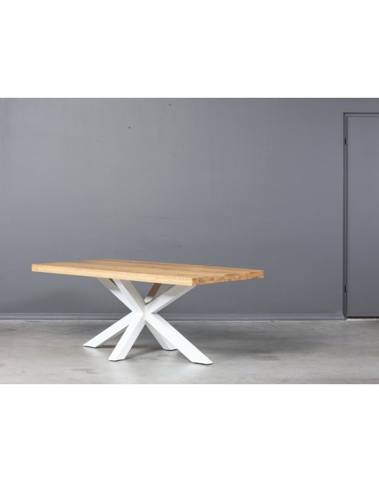 MODERNA WHITE 200X100 industrinio stiliaus ąžuolinis stalas