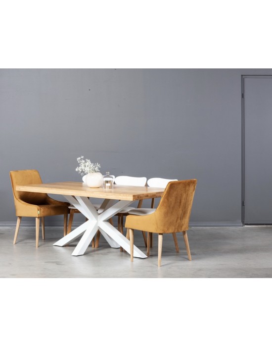 MODERNA WHITE  industrinio stiliaus ąžuolinis stalas