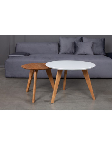 DANTĖ WHITE TOP Ø70 2in1 Ø50 oak, round coffee table, black legs