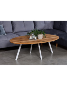 TORI WHITE ELLIPSE 140X90 oak oval coffee table with black legs