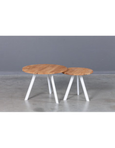 TORI WHITE Ø60 2in1 Ø50 oak round coffee table