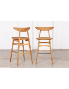 SOLO WOODEN solid oak half-stool (62cm) chair