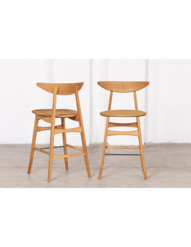 SOLO WOODEN solid oak half-stool (62cm) chair