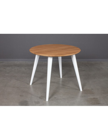 LULA WHITE MIX Ø90 round, oak table, black legs