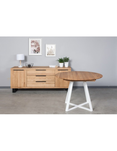 GENOVA LOFT WHITE Ø110-153 round, extending, oak table