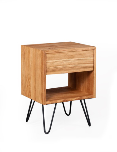 OAKY EASY 39cm Oak bedside cabinet with metal legs - Sofalovakedestalas.lt