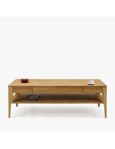 COMO 120cm Oak Coffee Table with Shelf and Drawer - Sofalovakedestalas.lt