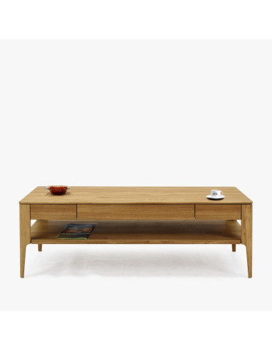 COMO 120cm Oak Coffee Table with Shelf and Drawer - Sofalovakedestalas.lt