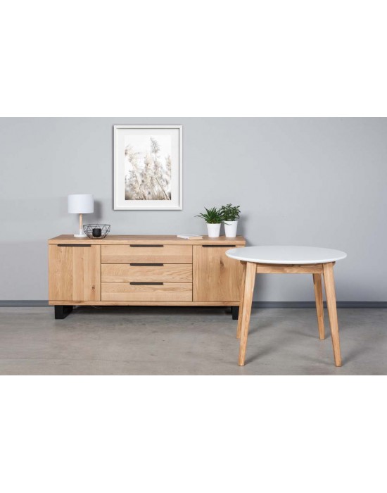 GENOVA WHITE TABLE TOP Ø100-140  oak table with extention