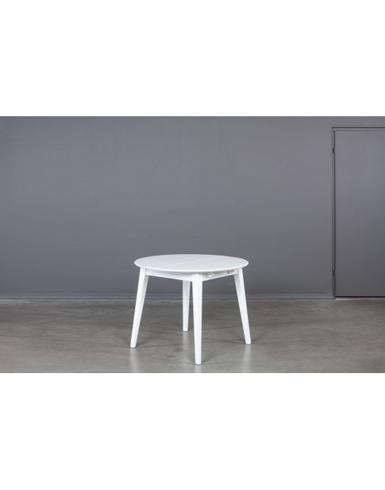 GENOVA WHITE Ø110-160 baltas apvalus, prasiilginantis,  ąžuolinis stalas