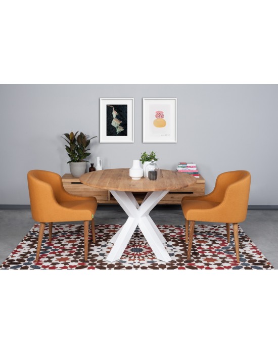 MODERNA WHITE  Ø100 oak table with metal legs