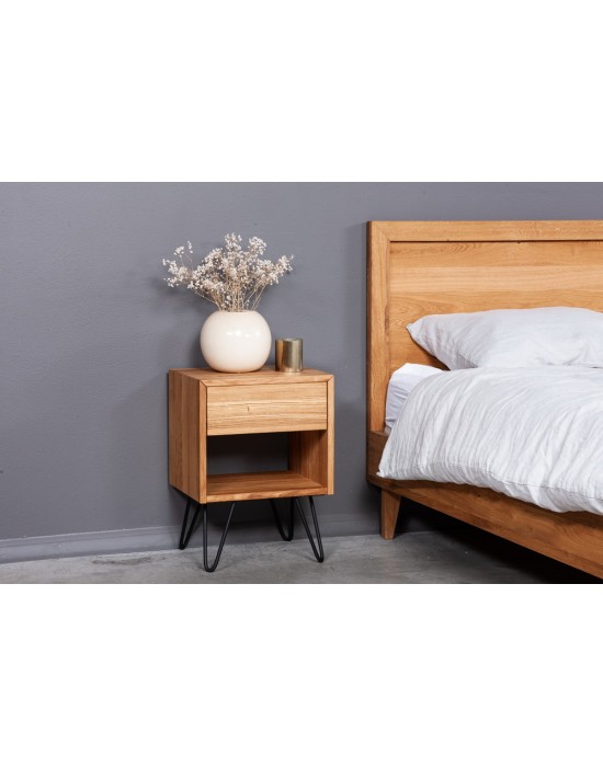 OAKY EASY 39cm oak night stand with with metal legs
